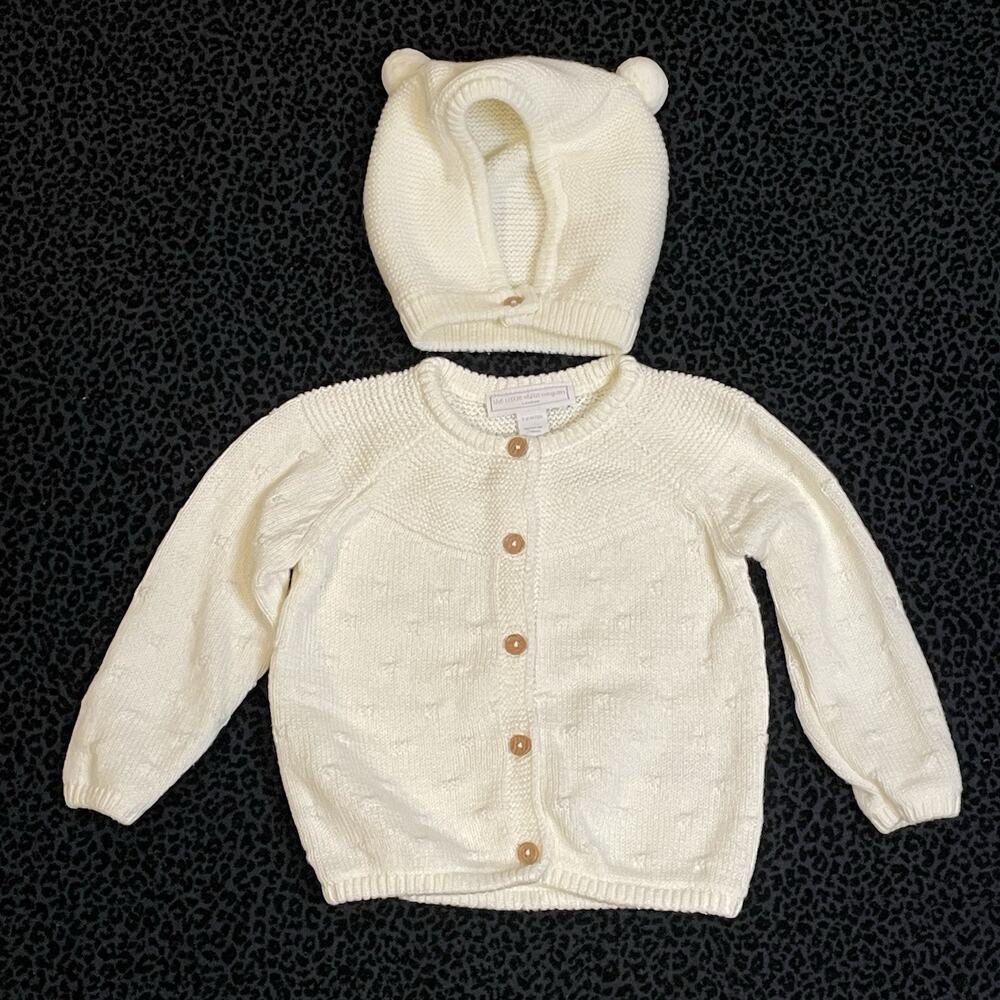 The Little White Company London Baby Cardigan Hat Organic Cotton 3-6M Gift